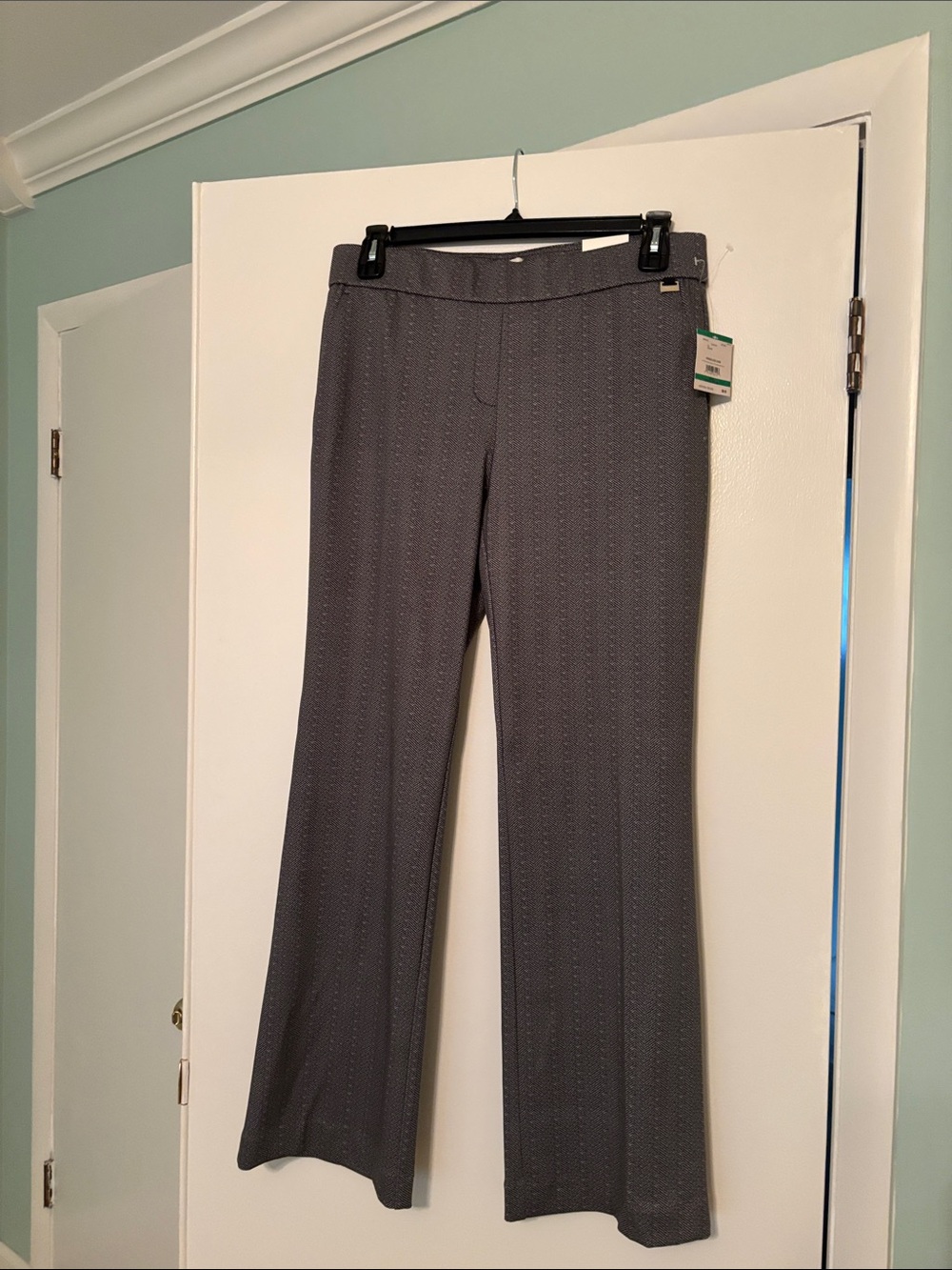 Anne Klein Gray Pin-Print Boot Cut Dress Pants
